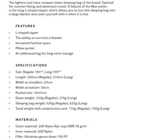 Turbat Nox 250 -11'C Superlite Uyku Tulumu - 185L, Gri